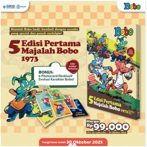 Majalah Bobo Edisi "5 Edisi Pertama Majalah Bobo 1973" Bonus 6 Photocard Eksklusif Karakter Bobo