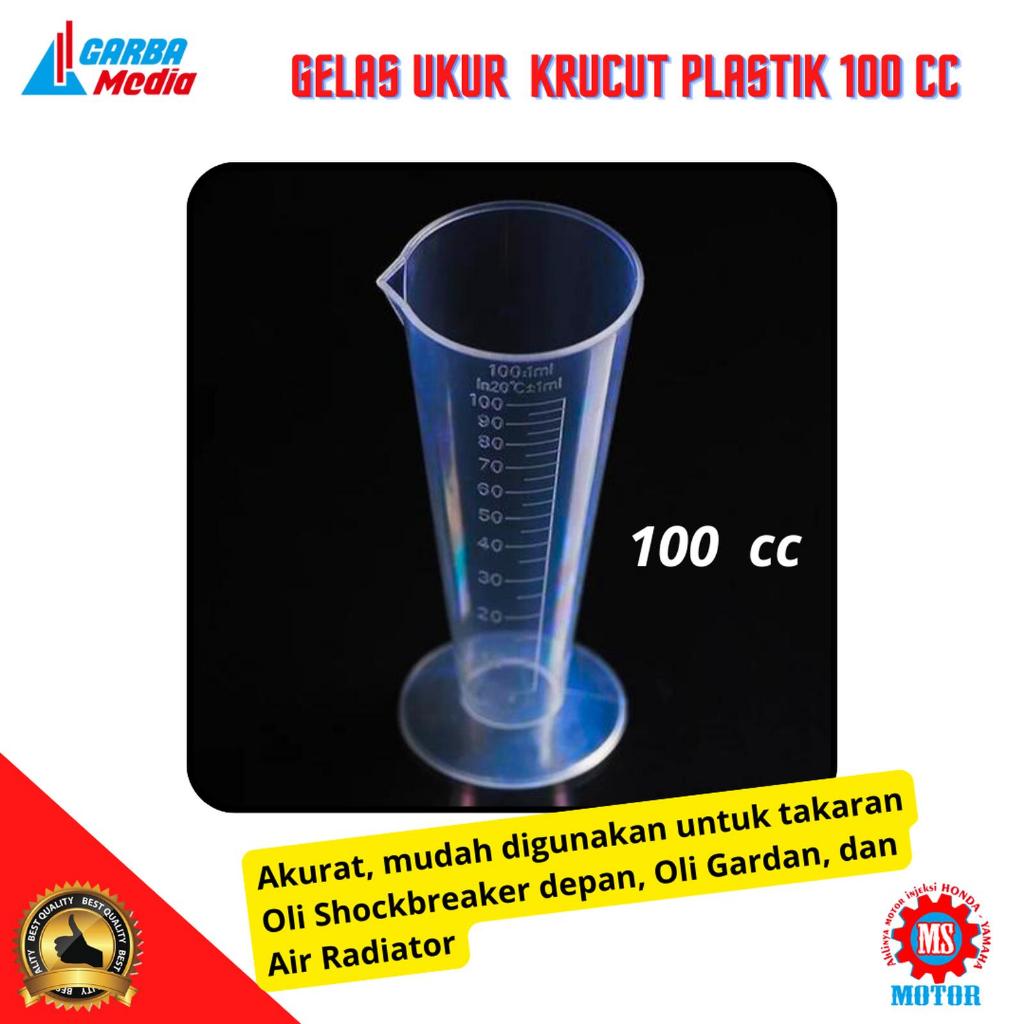 Gelas Ukur Plastik / Gelas Takar Plastik Kerucut Transparan 100 ml 100 cc Oli Shockbreaker
