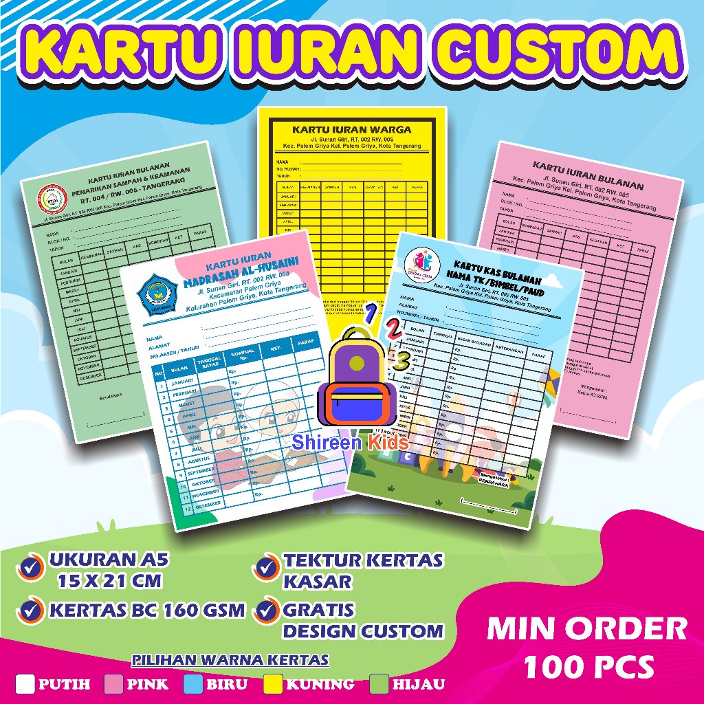 KARTU IURAN ( CUSTOM ) KARTU IURAN RT / KARTU SPP / KARTU INFAQ / KARTU BAYARAN LES SEKOLAH