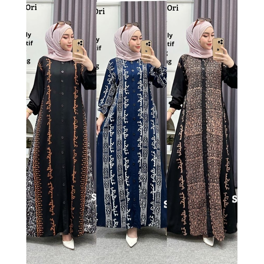 Sakinah Batik Gamis Twill Ori Terbaru Motif Cap Malaman Motif Aksara Arab Gamis Wanita Muslimah Terl