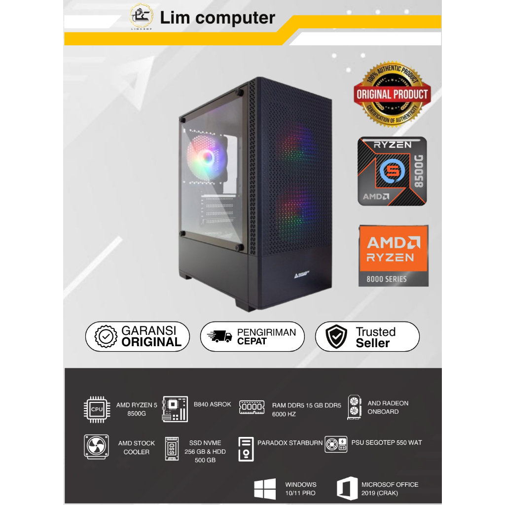 RAKITAN PC GAMING RYZEN 5 8500G/16GB/256GB NVME & 500GB HDD
