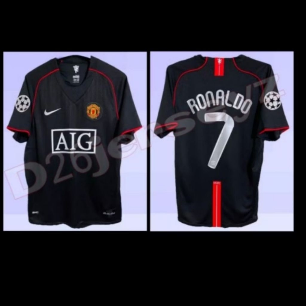 Jersey RETRO MU Away 2007 / 2008 Black OFFICIAL + Cetak nama nameset RONALDO 7 / Custom suka suka Fo
