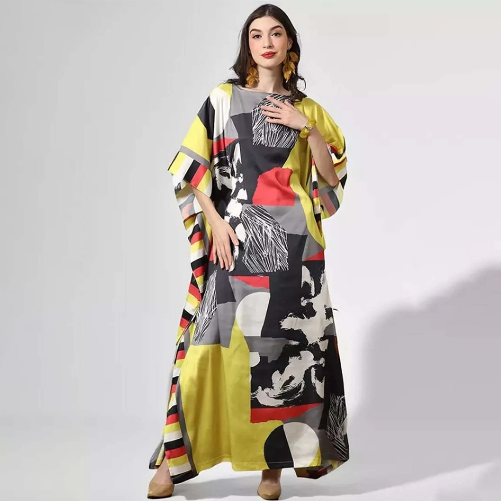 Kanzi Collection Short Sleeve Abstrac Kaftan