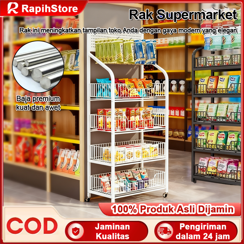 Rak Camilan Supermarket Serbaguna / Rak Penyimpanan Dapur Rumah / Rak Pajangan Baja Tahan Karat / Ra
