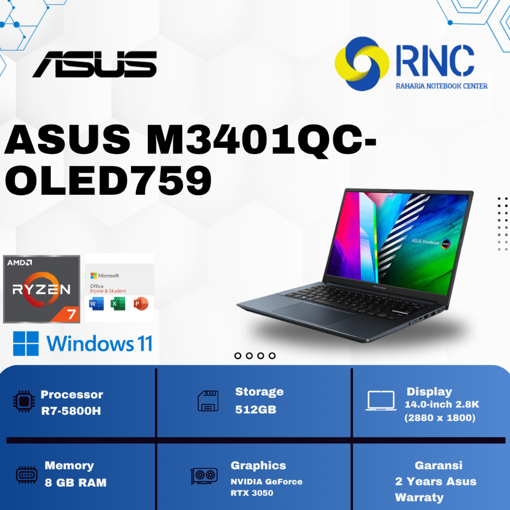 ASUS VIVOBOOK PRO 14 OLED | M3401QC-OLED759 | RYZEN 7-5800H 8GB/512GB RTX3050