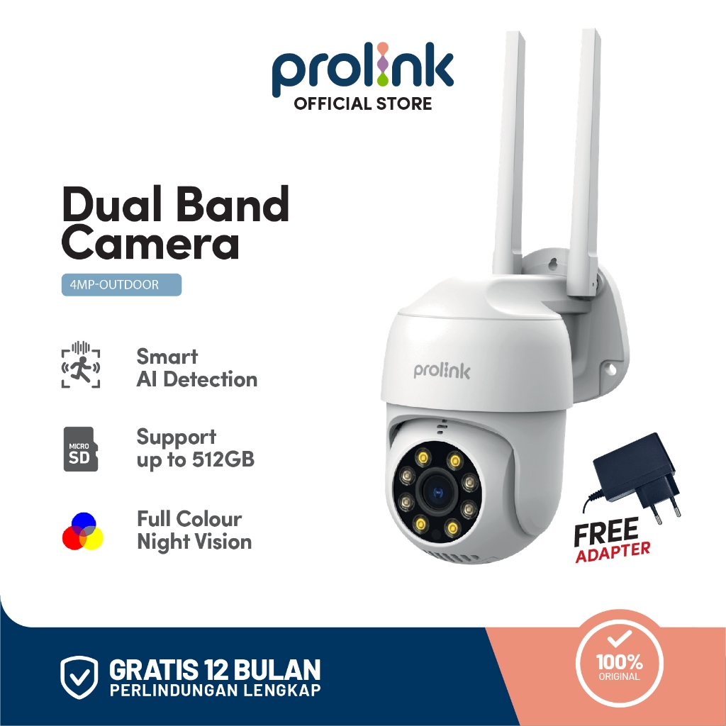 Prolink 4MP Smart IP Cam CCTV Wifi Dual Band Outdoor QHD | 360° View | Resolusi 2,5K Kamera | 2 Way 