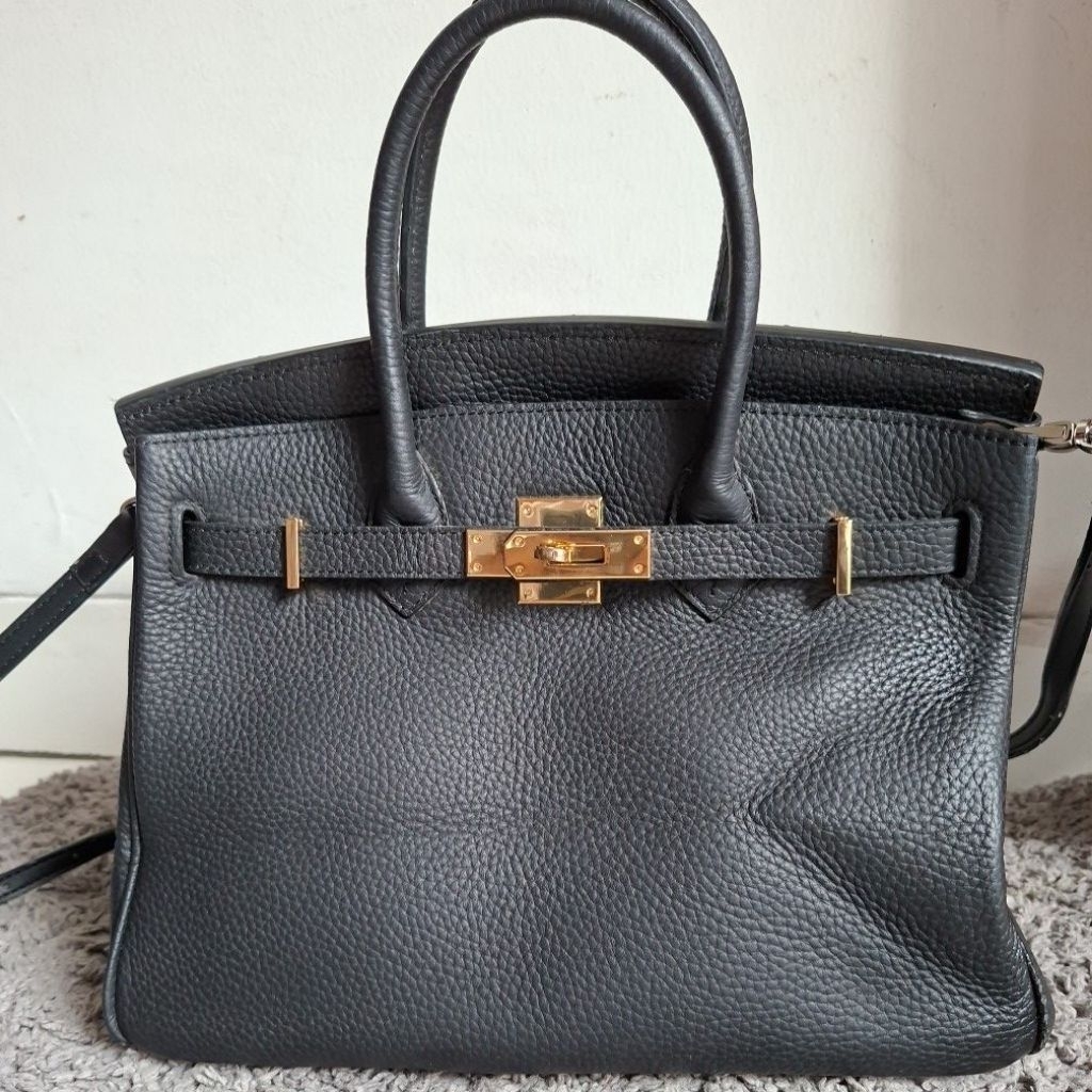 Top Handle Sling Bag Hitam, Tas Kulit Sapi Asli