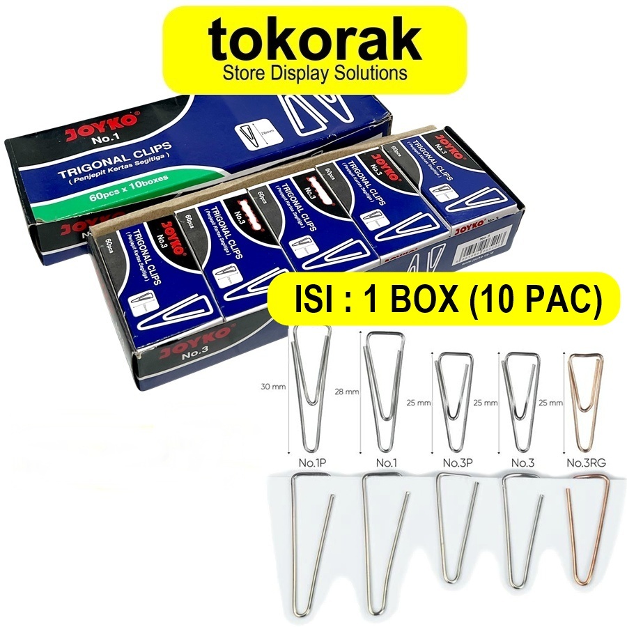 JOYKO TRIGONAL CLIP PAPERCLIP NO 1 NO 3 CLIPS KLIP 1 BOX 10 PAC JOYKO PENJEPIT KERTAS SEGITIGA PAPER
