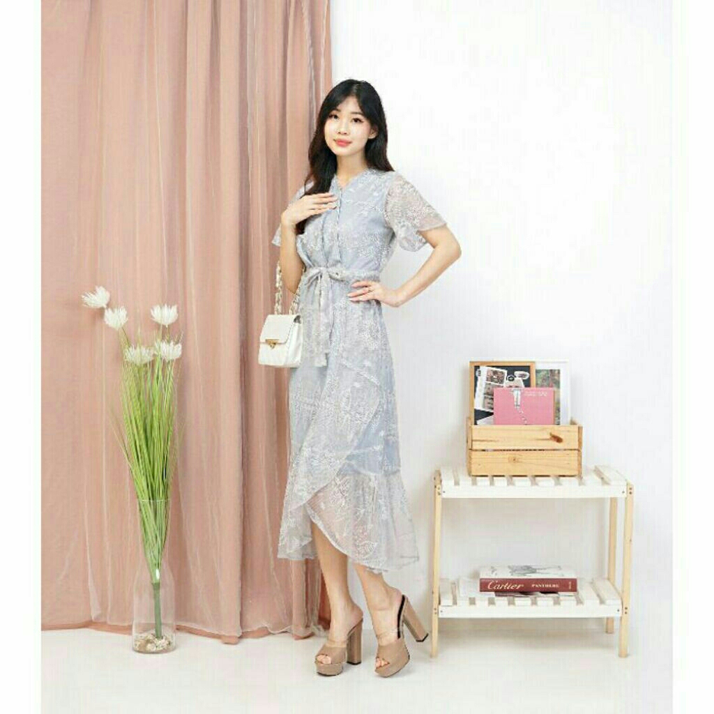 DS089 Dress Pesta Model Kimono Full Brokat / Gaun Formal Natal