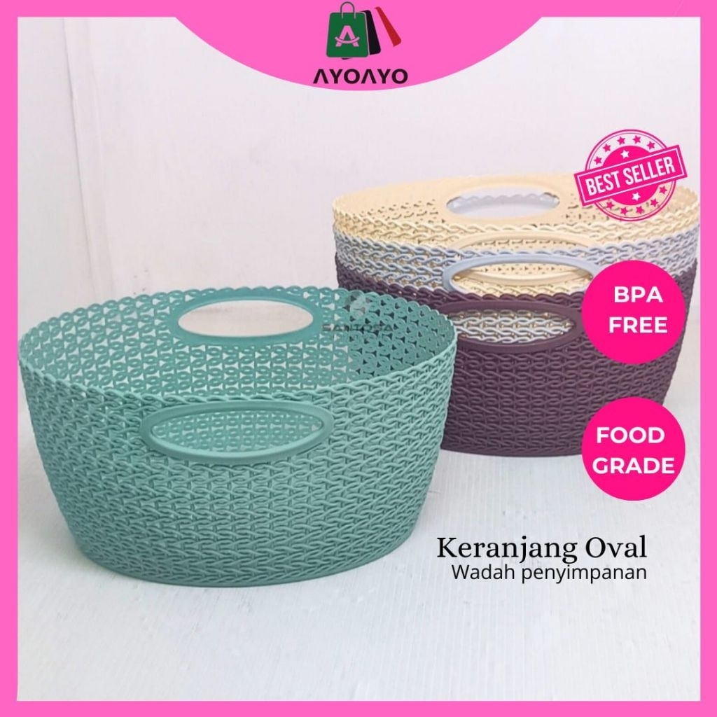 Keranjang Plastik Serbaguna Keranjang Sayur Keranjang anyaman Buah Estetik Tempat Parsel Wadah Nyama