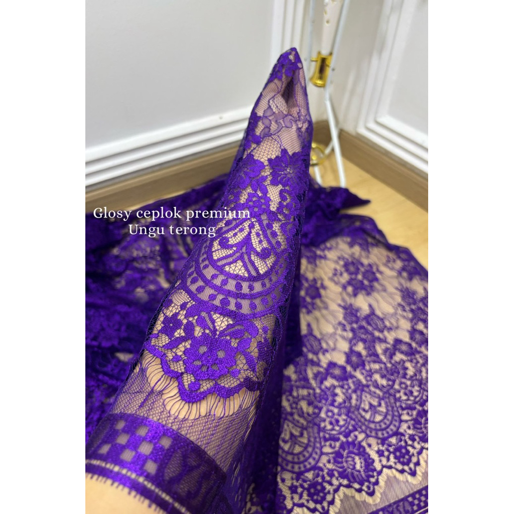 kain kebaya brokat metalik glosy ceplok premium new