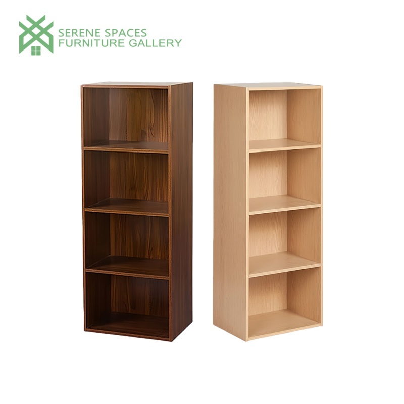 SERENE-SPACES Rak Buku Kayu 4 Susun Rak Buku Susun Minimalis Lemari Display Serbaguna Rak Buku Porta