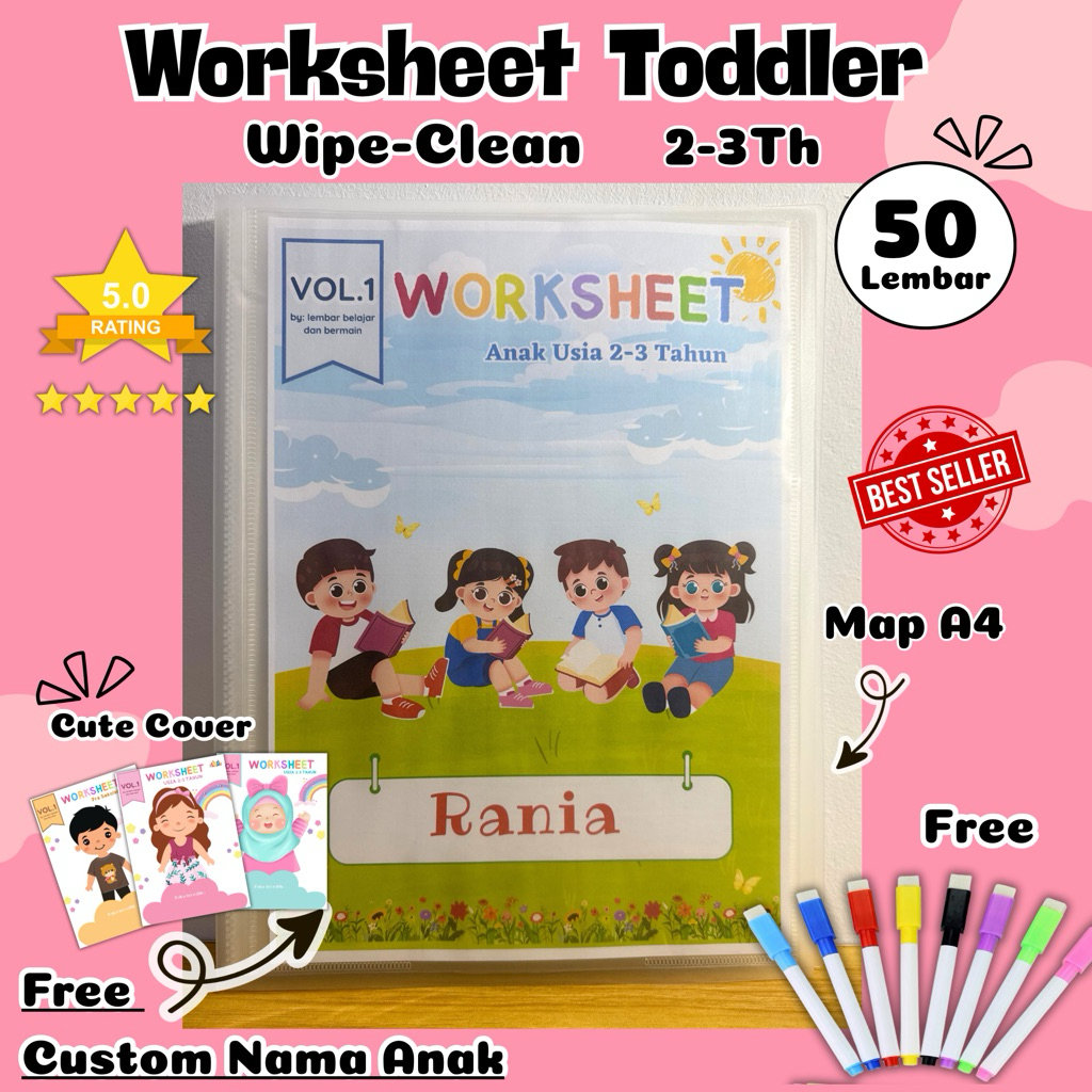 Worksheet Anak Pra Sekolah , Worksheet Anak PAUD, Worksheet Anak TK,  Buku aktivitas Pertamaku, Buku