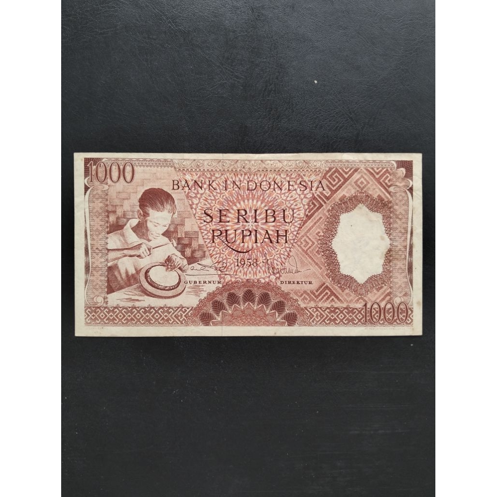 uang Kuno 1000 pekerja coklat merah tahun 1958 bagus asli