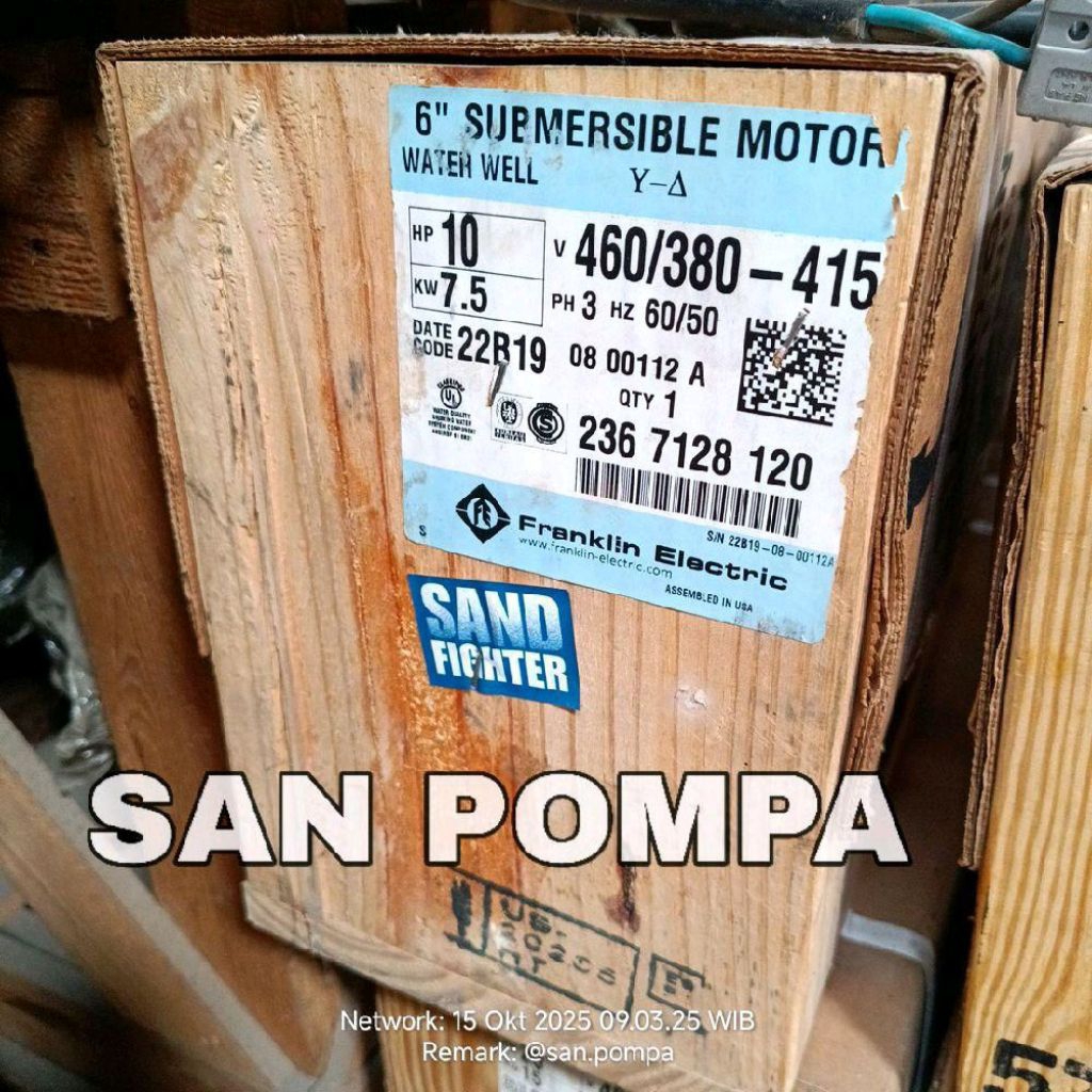 Submersible Motor FRANKLIN 6" inch 7.5 kw 10 Hp 3 Phase STAR DELTA SD Water Well Pump ( motor only )