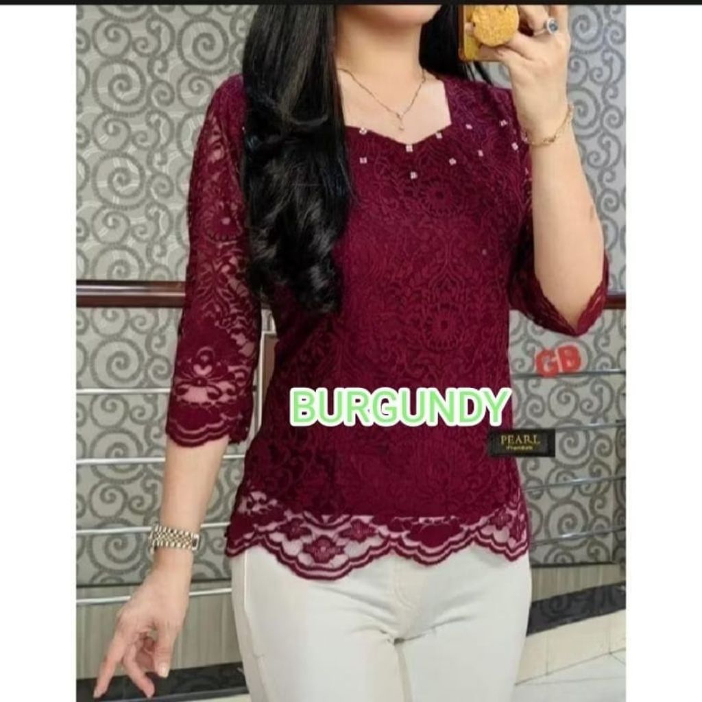 Blus Kebaya Brokat Mewah Model Tangan Lurus Atasan Wanita Terbaru. Blus Brokat Masa kini, blus kebay