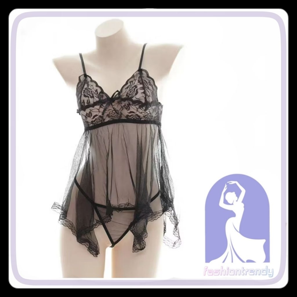 (COD) S M L XL XXL jumbo big size daster wanita v Neck Renda Sexy Wanita Transparan gaun tidur premi