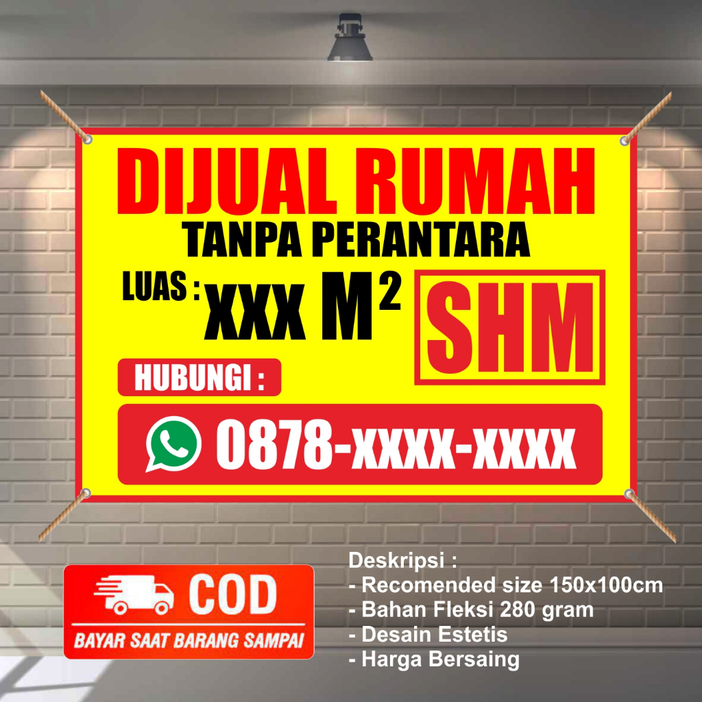 Spanduk Dijual Rumah – Banner Dijual Rumah Ruko Kontrakan Dijual Murah bisa COD