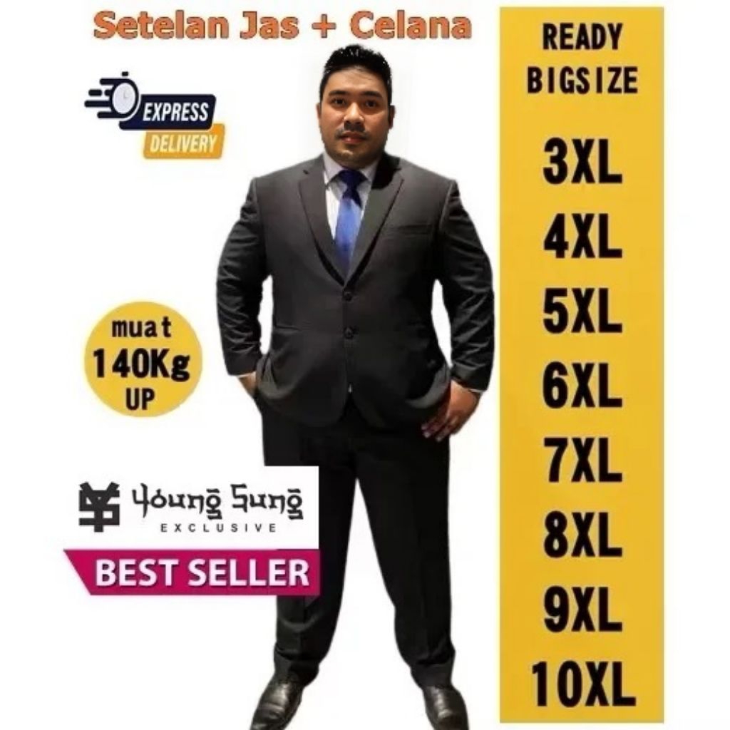 Jas Pria Jumbo Celana Bahan Hitam Formal Wisuda Kemeja Putih Kerja Kantor Resmi Perpisahan Sekolah P