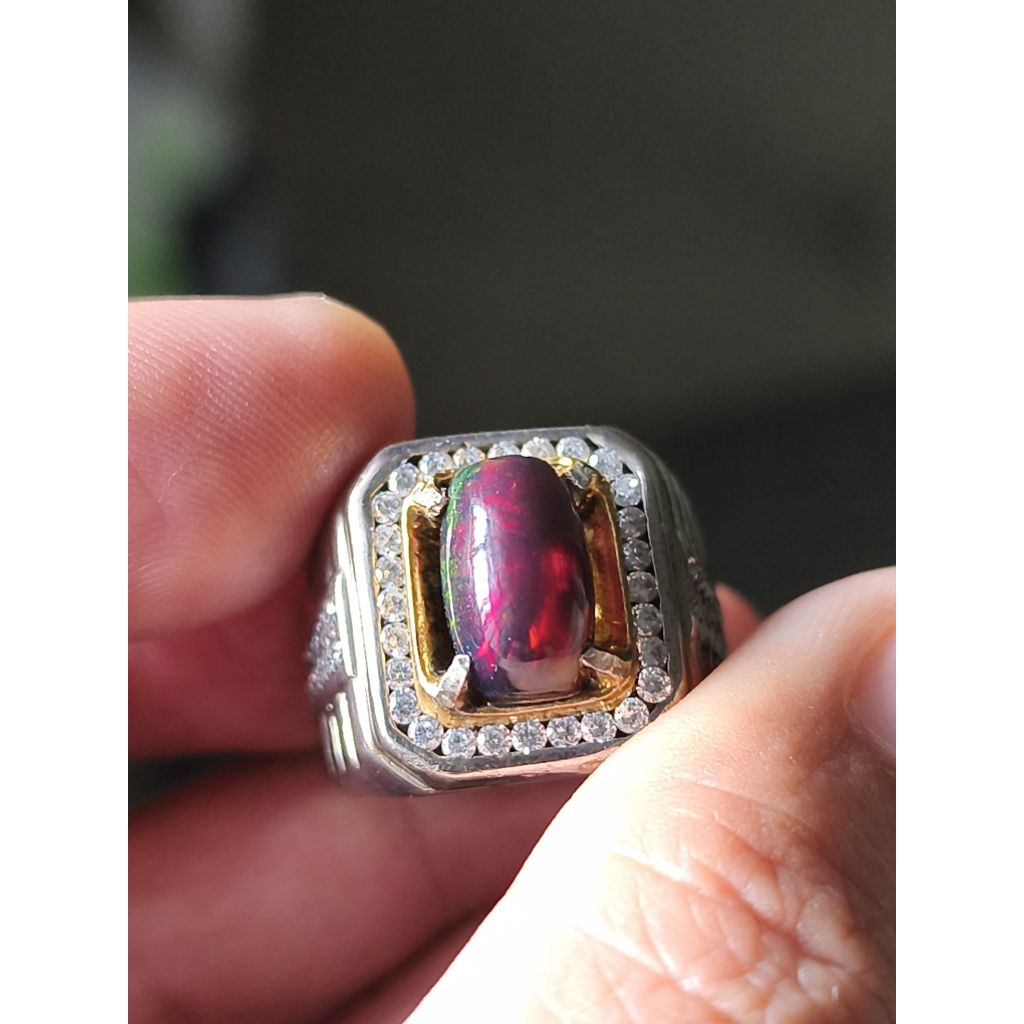 cincin batu kalimaya black Opal Ethiopia 2.50 carat ring perak memo MRI top jarong HQ