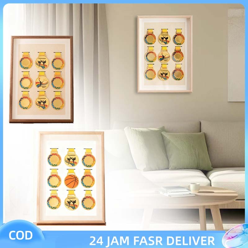 Display Medali Frame 9 Slot Bingkai Medali Dinding Pigura Medali Tempat Gantung Medali Frame Medali 