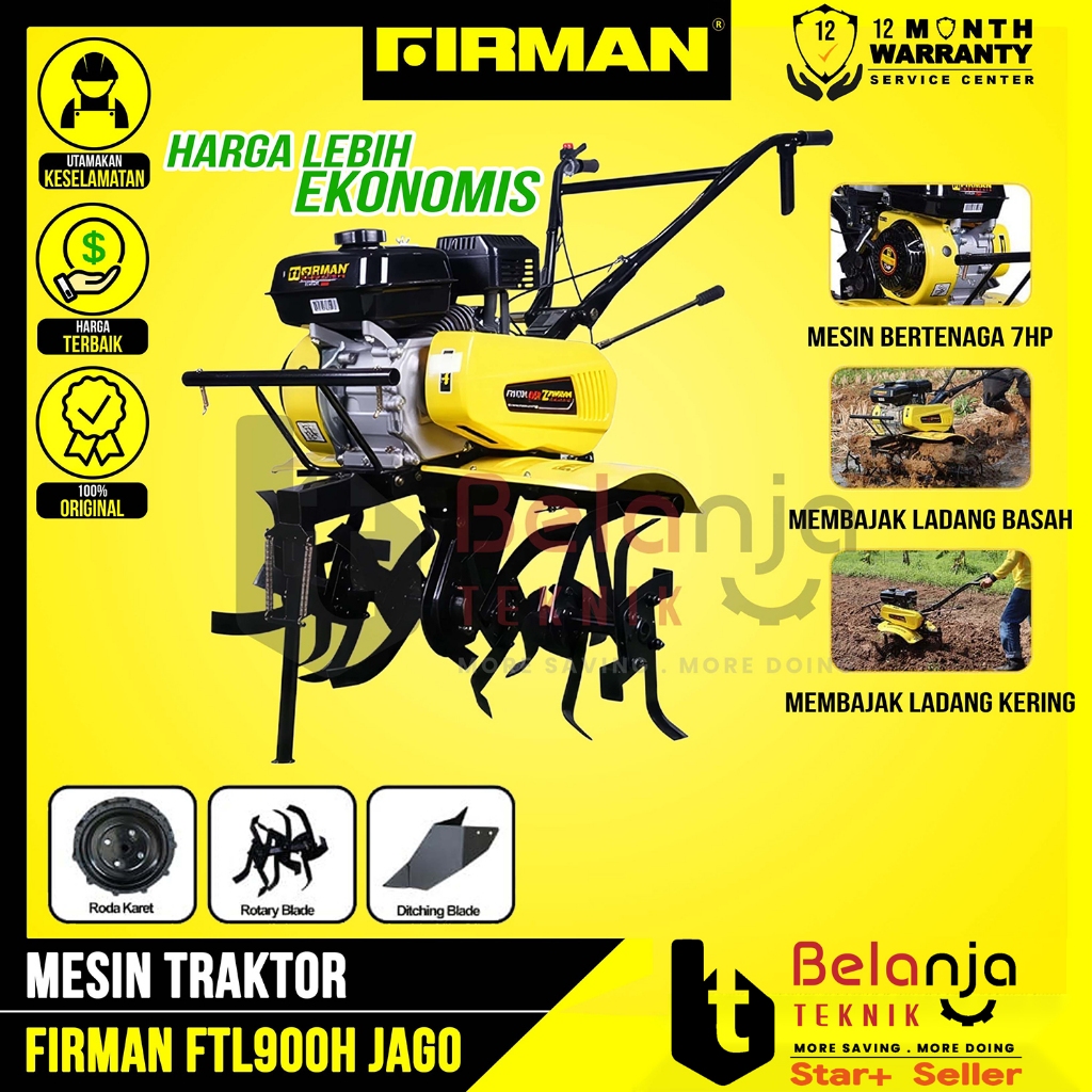 Mesin Traktor Mini FIRMAN FTL900H JAGO Cultivator Tiller Tanah Kering Basah FTL900 H Vanbelt FTL 900