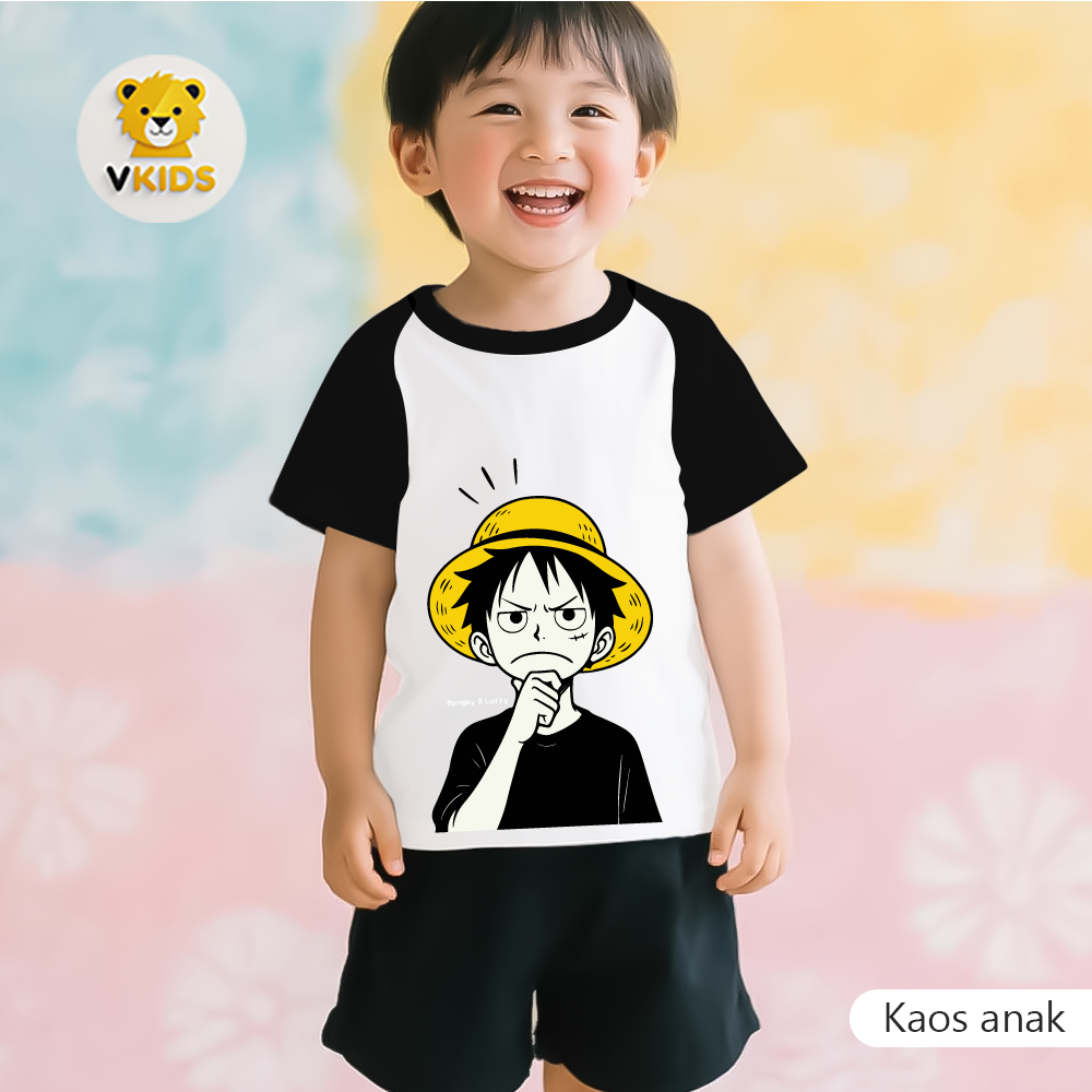 Setelan Kaos Anak Raglan One Piece Terbaru – Baju Anime Luffy Zoro Sanji, Keren dan Nyaman Dipakai