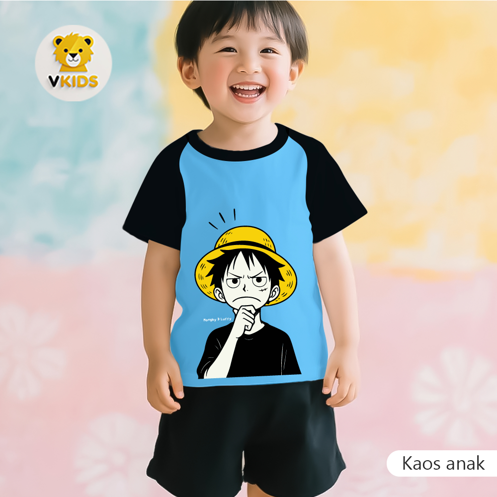 Setelan Kaos Anak Raglan One Piece Terbaru – Baju Anime Luffy Zoro Sanji, Keren dan Nyaman Dipakai