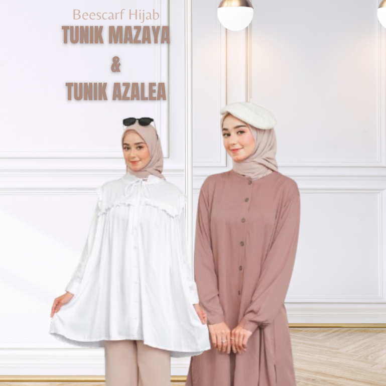 Tunik Dewasa Polos Mazaya Plain Azalea Lengan Panjang Bahan Katun Rayon Twill By Beescarf Busui Frie