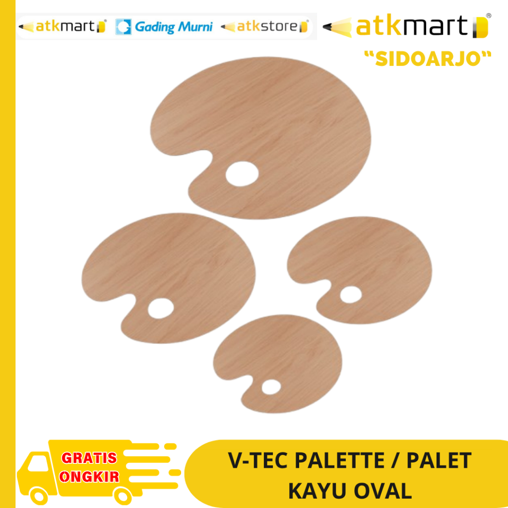 V-TEC Palet Kayu Oval - Palette Lukis Premium Multifungsi