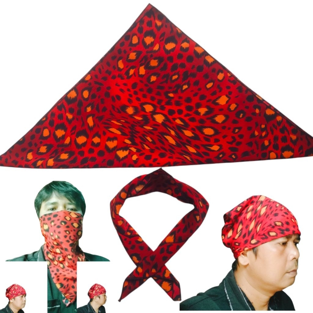 SLAYER SEGI EMPAT BANDANA MOTIF MACAN TUTUL MERAH  SLAYER LEOPARD MERAH BANDANA SAPUTANGAN