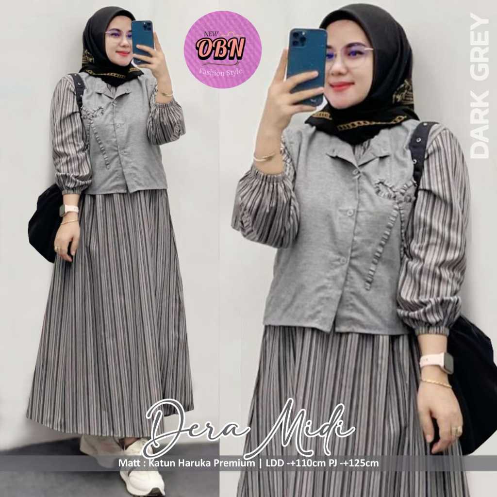 DERA MDII OBN / DRESS MIDI WANITA BAHAN KATUN HARUKA PREMIUM