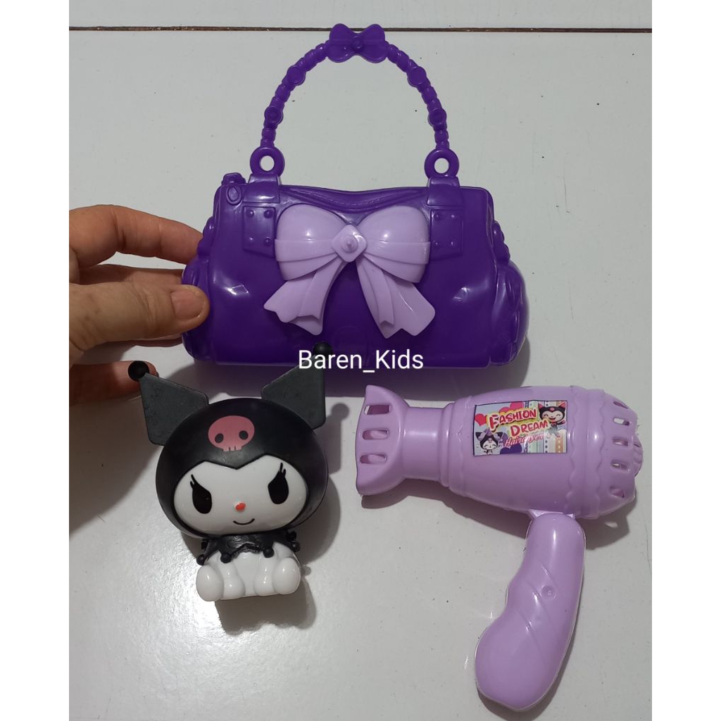 Mainan Anak Tas Hairdryer Boneka Kuromi Set / Mainan Peralatan Salon Anak