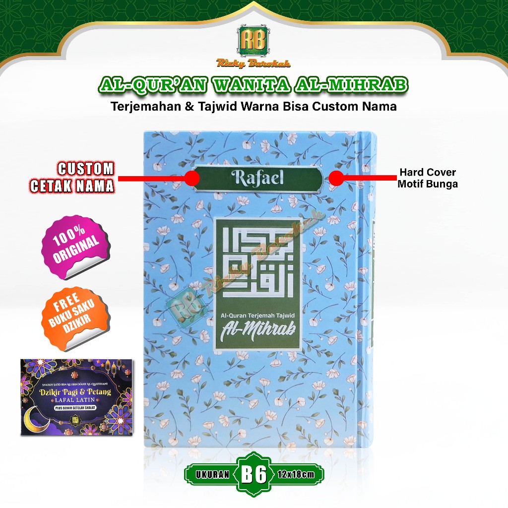 Al Quran Wanita Rainbow Mihrab B6 HC Terjemah Tajwid Alquran Custom Nama Aesthetic Untuk Kado