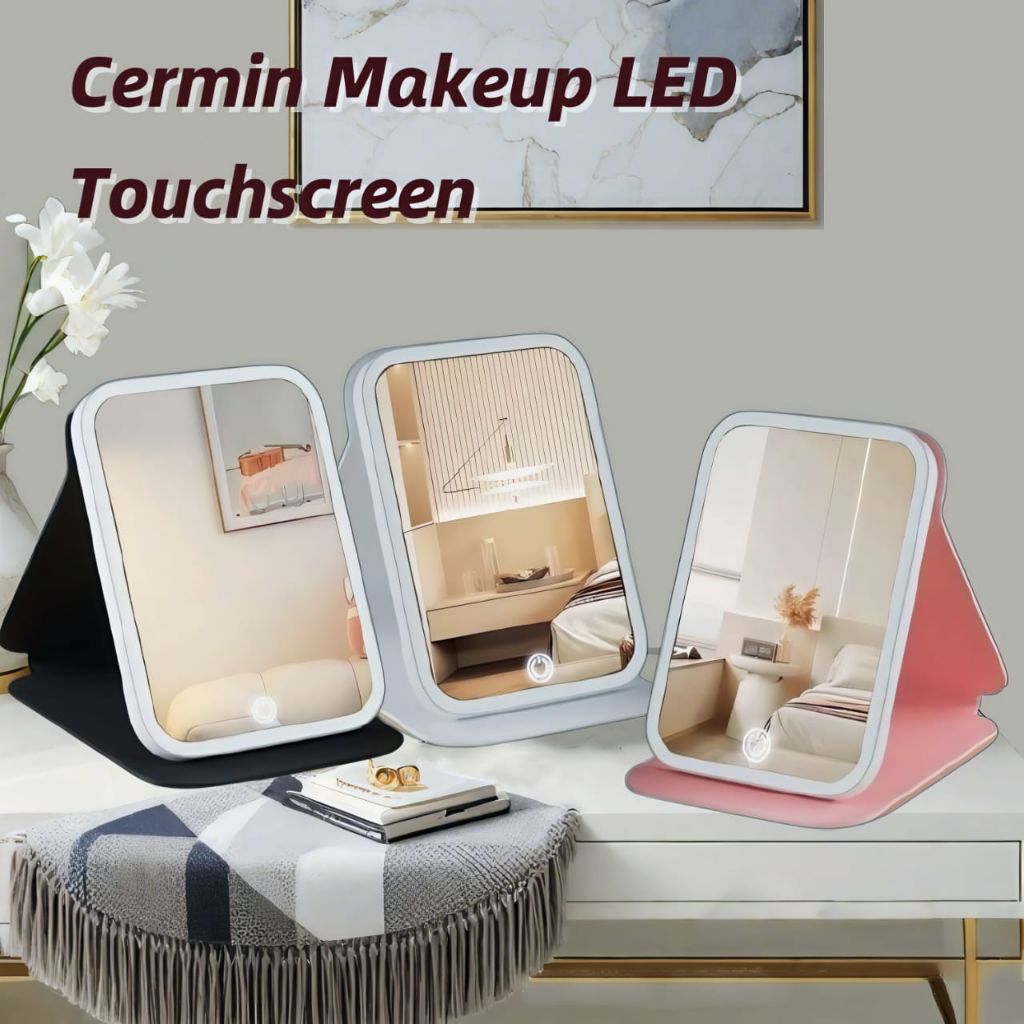 Cermin LED//Cermin Lampu LED//Cermin Makeup Meja Dengan Lampu LED Tombol Touchscreen Charger•Toko10•