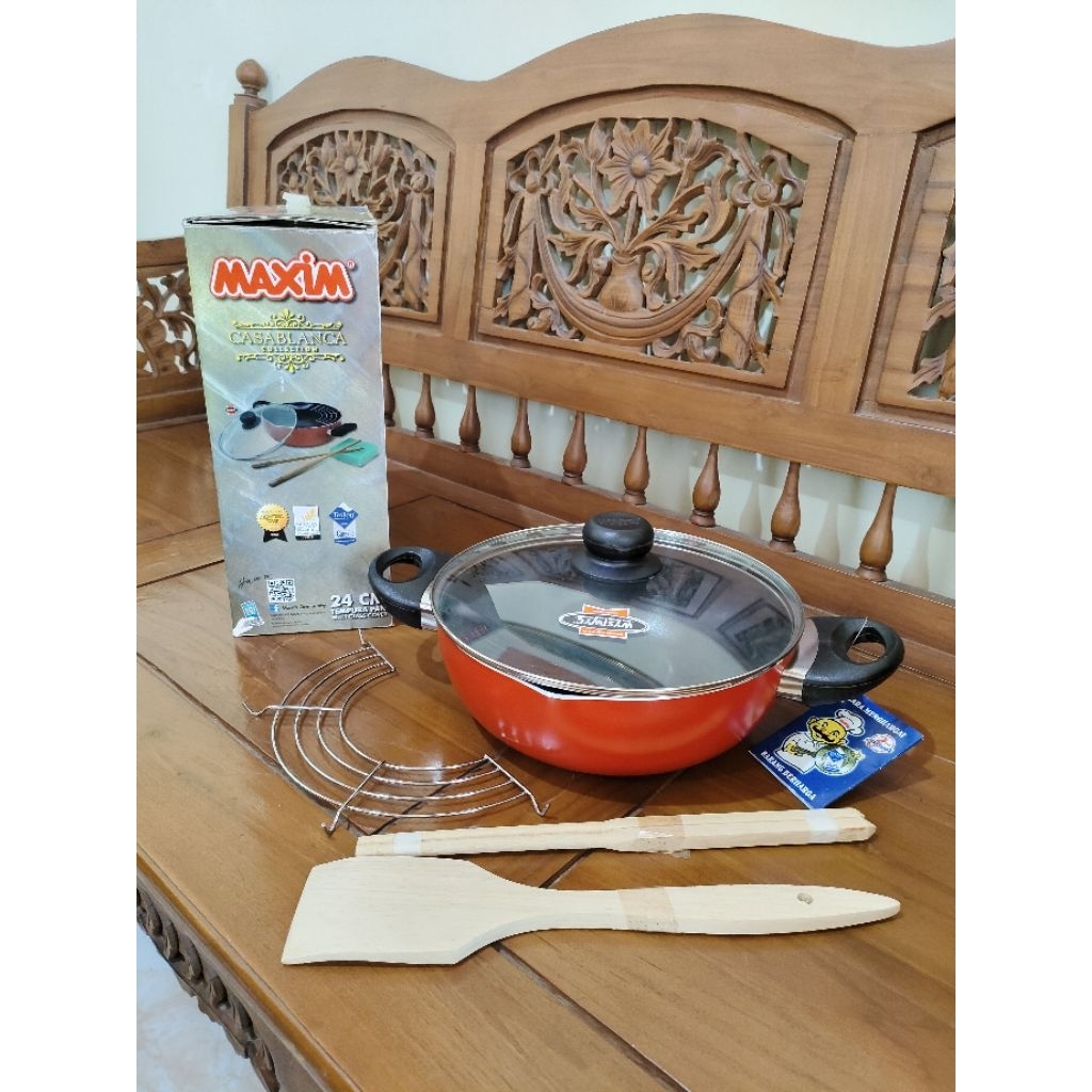 Maxim Tempura Pan 24cm Panci Teflon Tutup Kaca