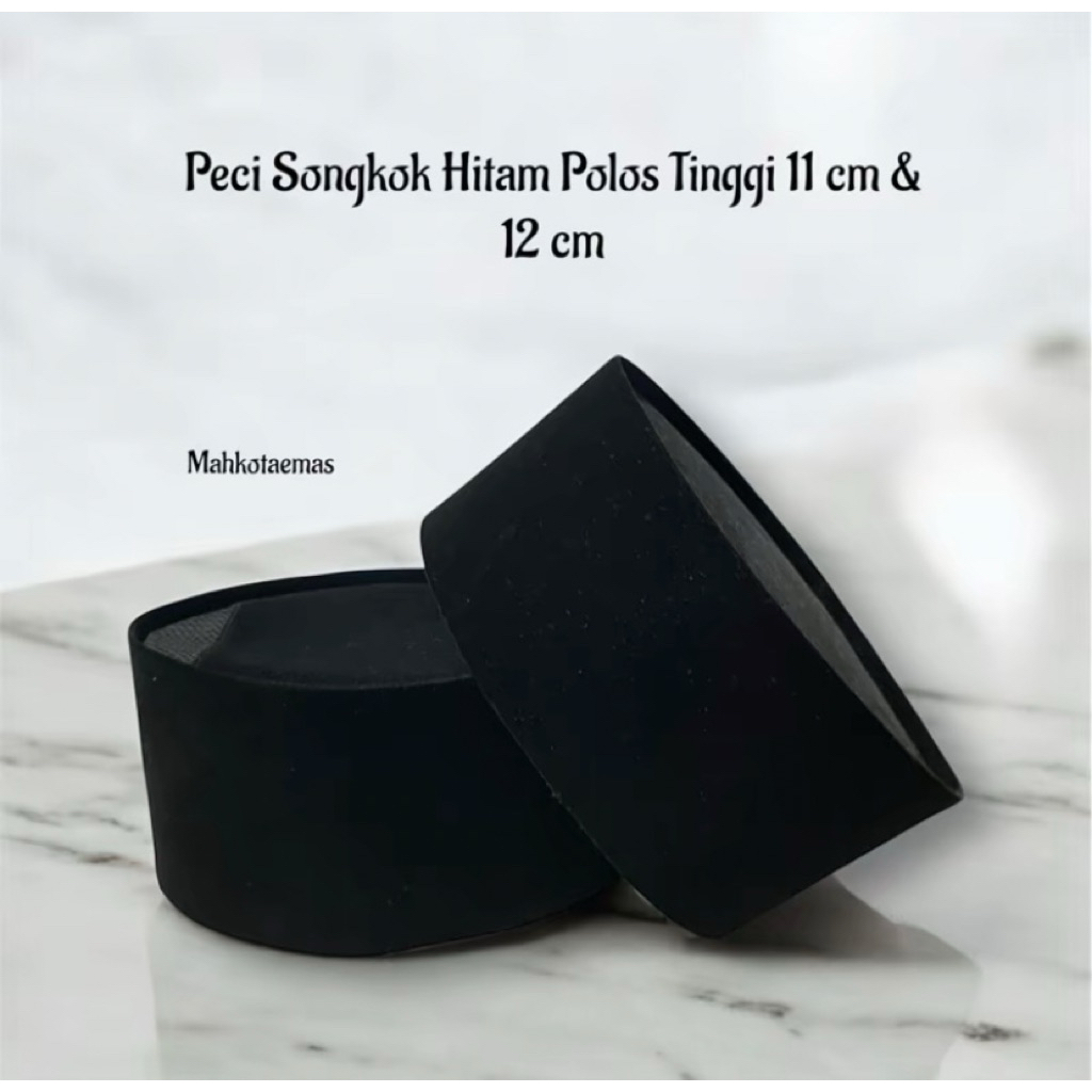 Peci Songkok Hitam AC Tinggi 11 cm & 12 cm Berkualitas