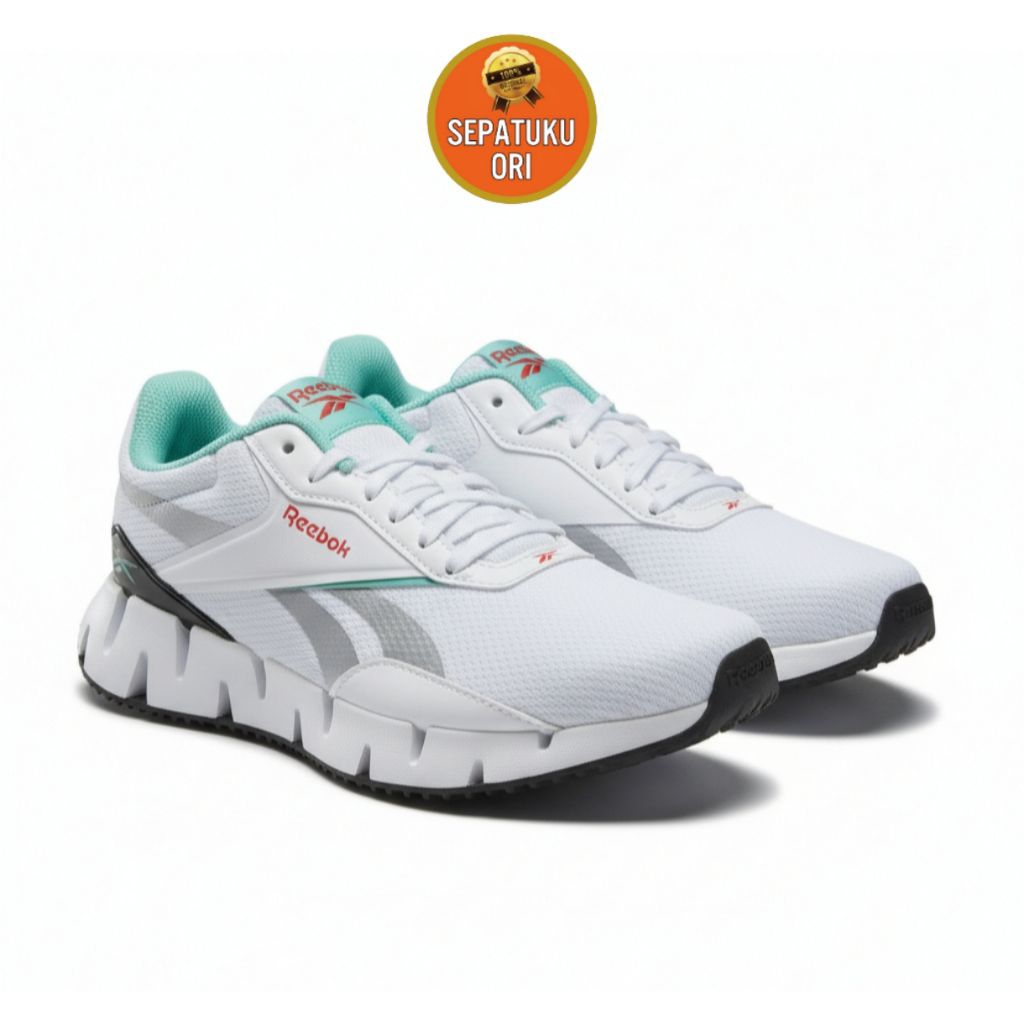 SEPATU WANITA (37.5/24cm) REEBOK ZIG DYNAMICA STR WOMEN RUNNING WHITE GREEN GREY NEW BNIB 100209535