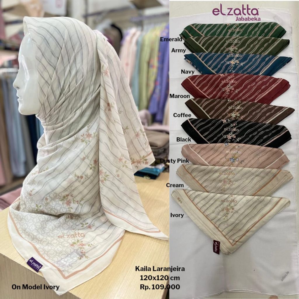 ELZATTA Kaila Laranjeira Scarf Motif - Fashion Wanita Muslimah - Hijab Jilbab Scarf Kerudung Segi Em