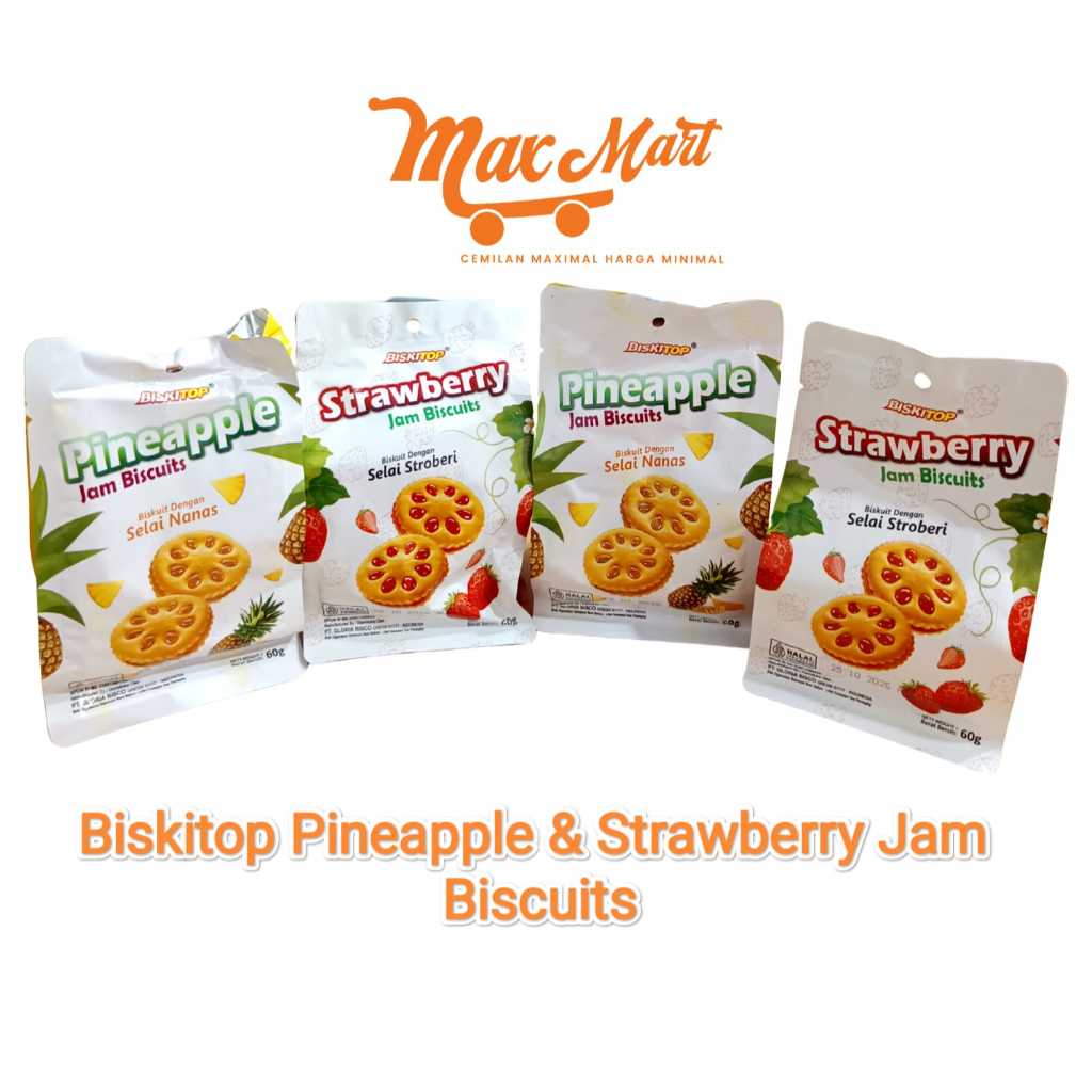 Biskitop Strawberry / Pineapple Jam Biscuits Pouch 60gr - Biskuit Selai Snack Cemilan Murah Enak