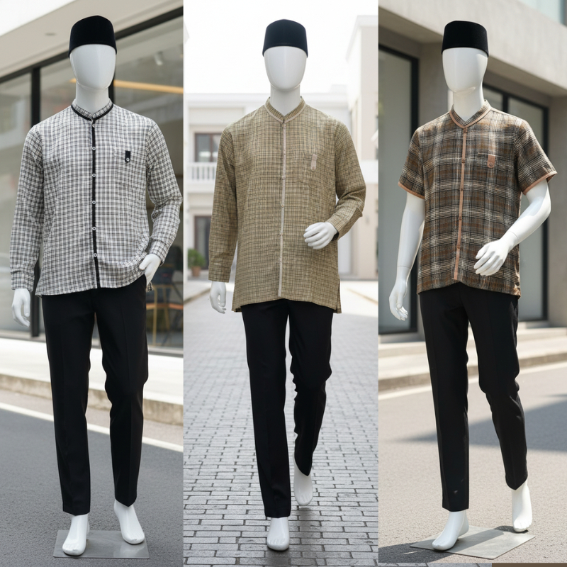 Koko kemeja Pria lengan panjang dan lengan pendek motif kotak