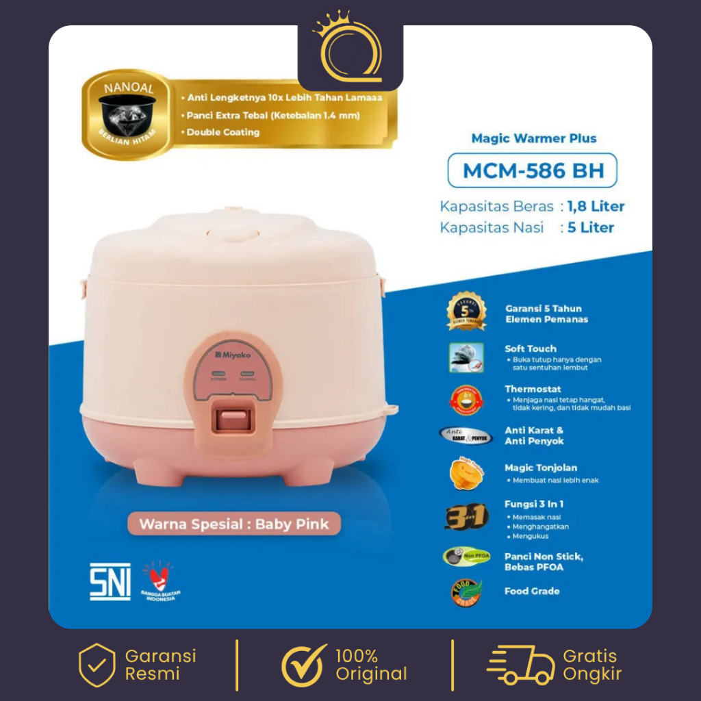 Miyako Rice Cooker 3in1 Nanoal Black Diamond 1.8 Liter MCM-586 BH Baby Pink
