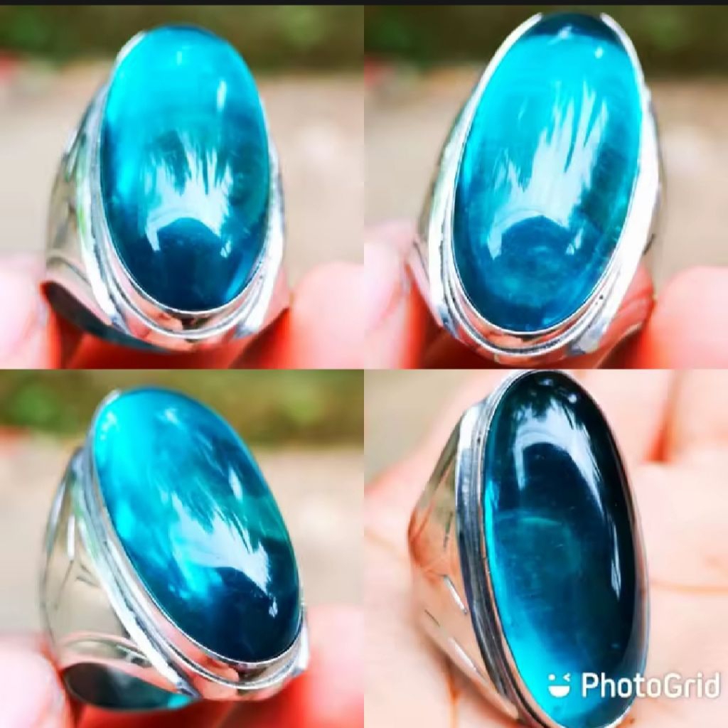 cincin batu akik pandan permata blue topaz ring monel