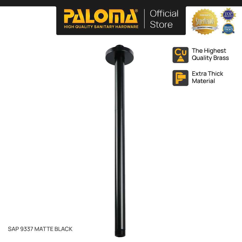 PALOMA SAP 9337 Ceiling Shower Arm Pipa Rainshower Headshower Plafon Black Hitam