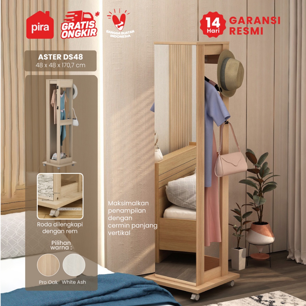 Pira - Aster DS48 Cermin Full Body dengan Gantungan Baju