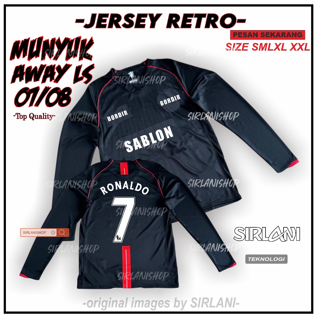 RETRO MU AWAY PANJANG 2007 2008 JERSEY VINTAGE M4N.UN1TED AWAY LS 07 08