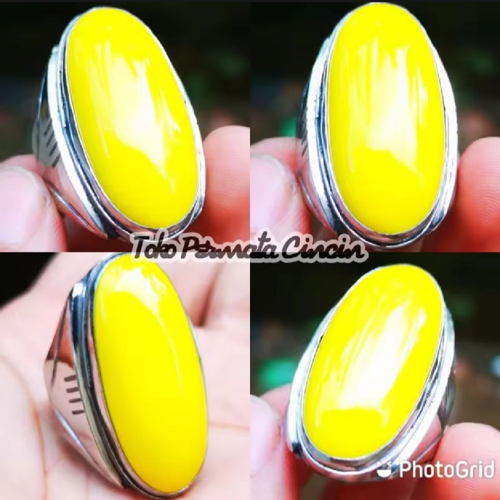 cincin batu akik pandan kuning kembang johar cirebon ring monel