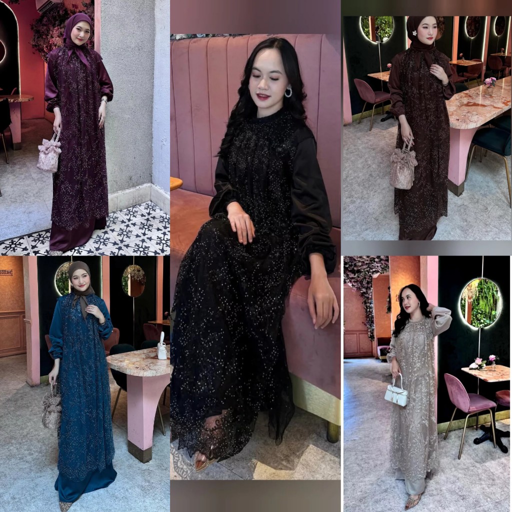 RENATA DRESS SET TILLE RAINDROP MIX BRUKAT MEWAH ELEGAN/DRESS PESTA KONDANGAN WANITA MUSLIMAH KEKINI