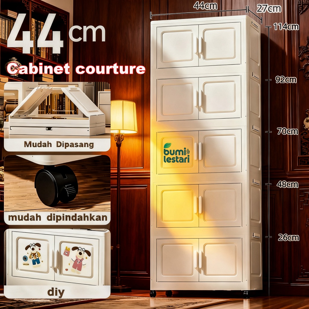 [penjualan langsung dari pabrik] Lemari plastik susun beroda hemat tempat, lemari pakaian plastik, l