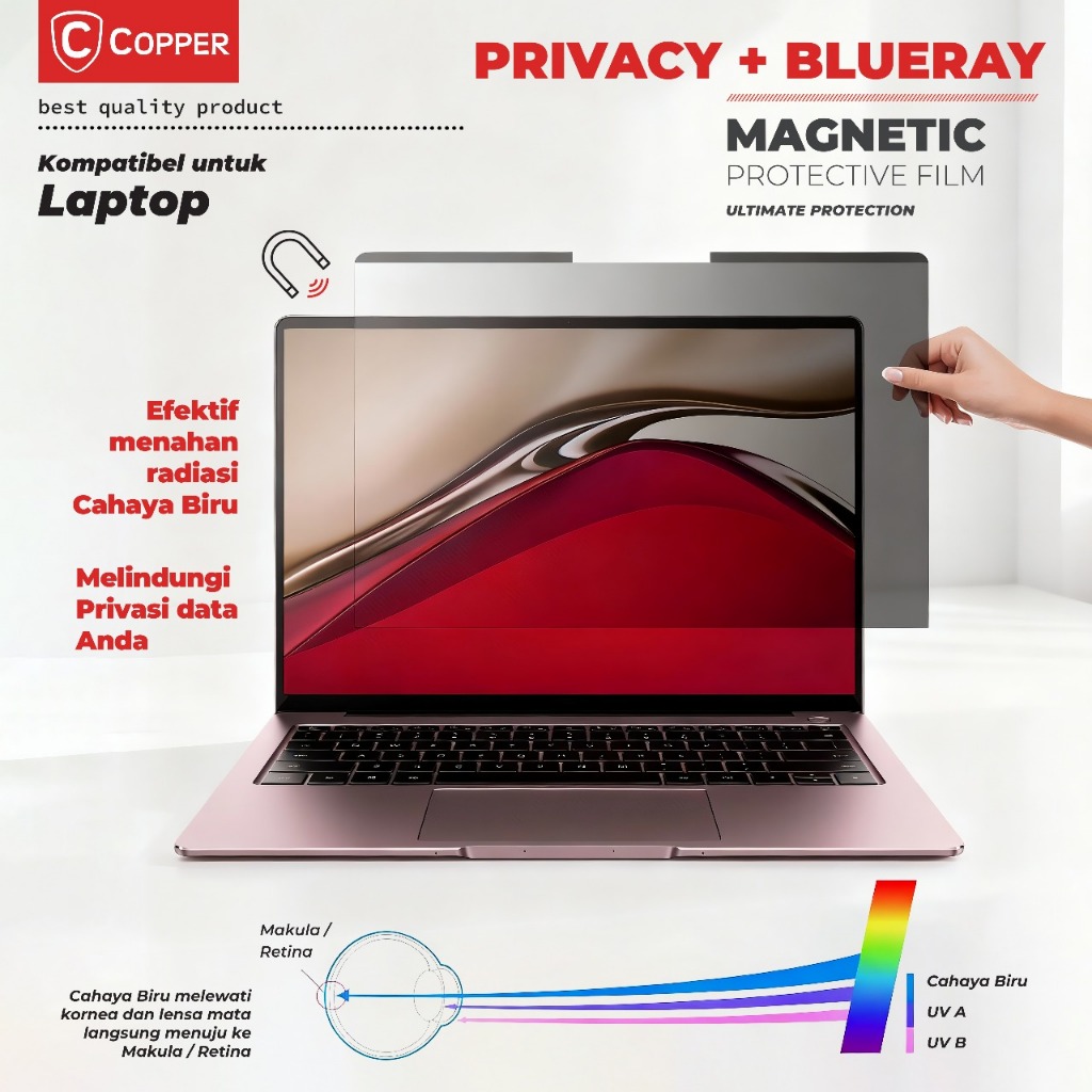COPPER - Filter Pelindung Layar Magnetik - Anti Blueray & Anti Spy / Privacy – kompatibel untuk Lapt